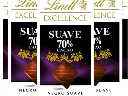 Lindt Chocolate EXCELLENCE 70% Cacao Suave - Pack de 5 Tabletas de Chocolate Negro Extrafino Embalaje Deteriorado Sale