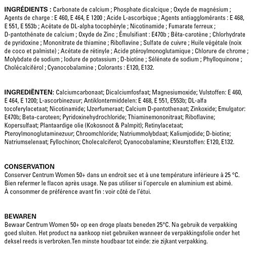 Centrum Women 50+ Multi vitaminas y minerales, suplemento de alimentos, para mujeres de 50 años o más, 30 tabletas Embalaje Deteriorado (Cad: 31 05 2025) For Cheap