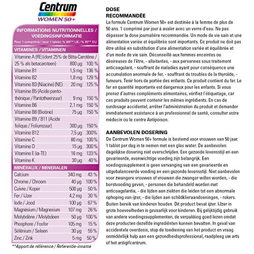 Centrum Women 50+ Multi vitaminas y minerales, suplemento de alimentos, para mujeres de 50 años o más, 30 tabletas Embalaje Deteriorado (Cad: 31 01 2025) For Sale